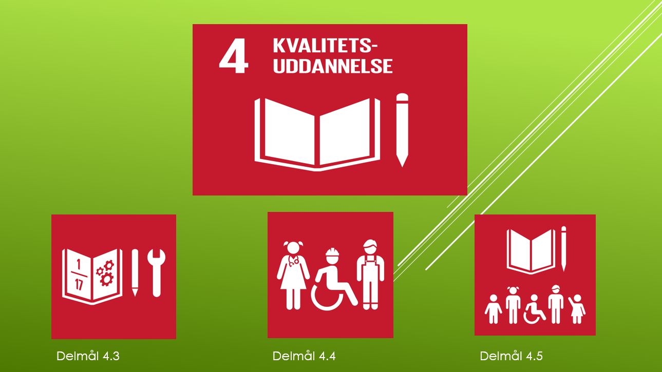 Det er iconer fra verdensmålene omhandlende mål nummer 4: Kvalitets uddannelse til alle